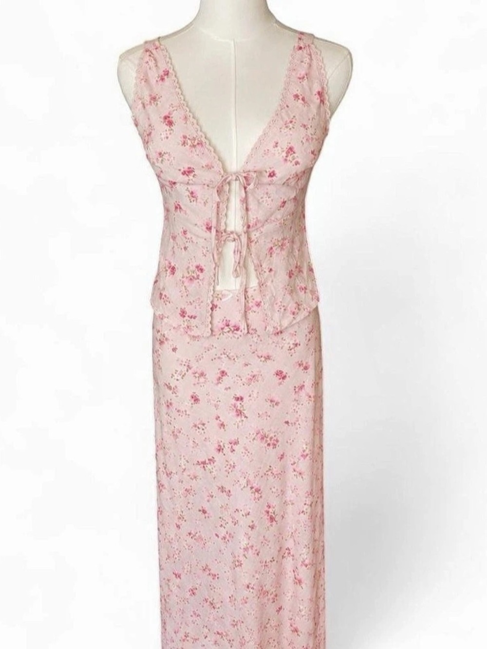 Pink Rose 2 Piece Set Floral Maxi Skirt Set Size Small NWT
